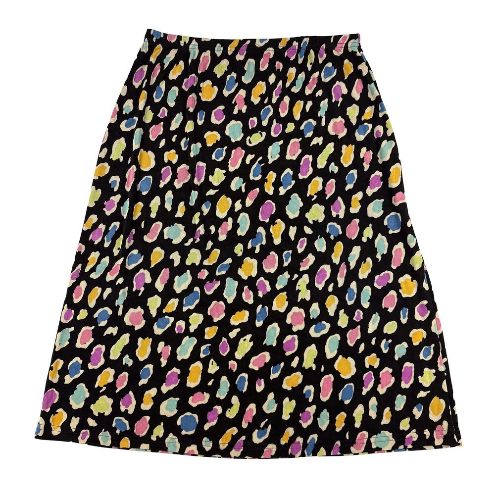 VTG Leopard Print Slinky Skirt Sz M Black Multicolor Animal Print Y2K Made USA